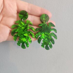 {2/$30} Acrylic Monstera Leaf Earrings, New. Boho Cottage Fun Whimsy Colorful